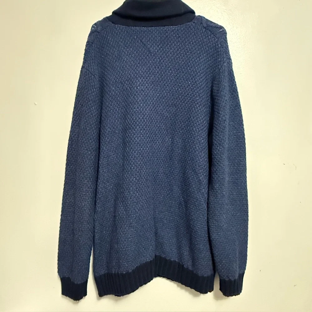 Tommy Hilfiger Navy Blue Cardigan Sweater with Red and White‎ Stripes Men’s XXL